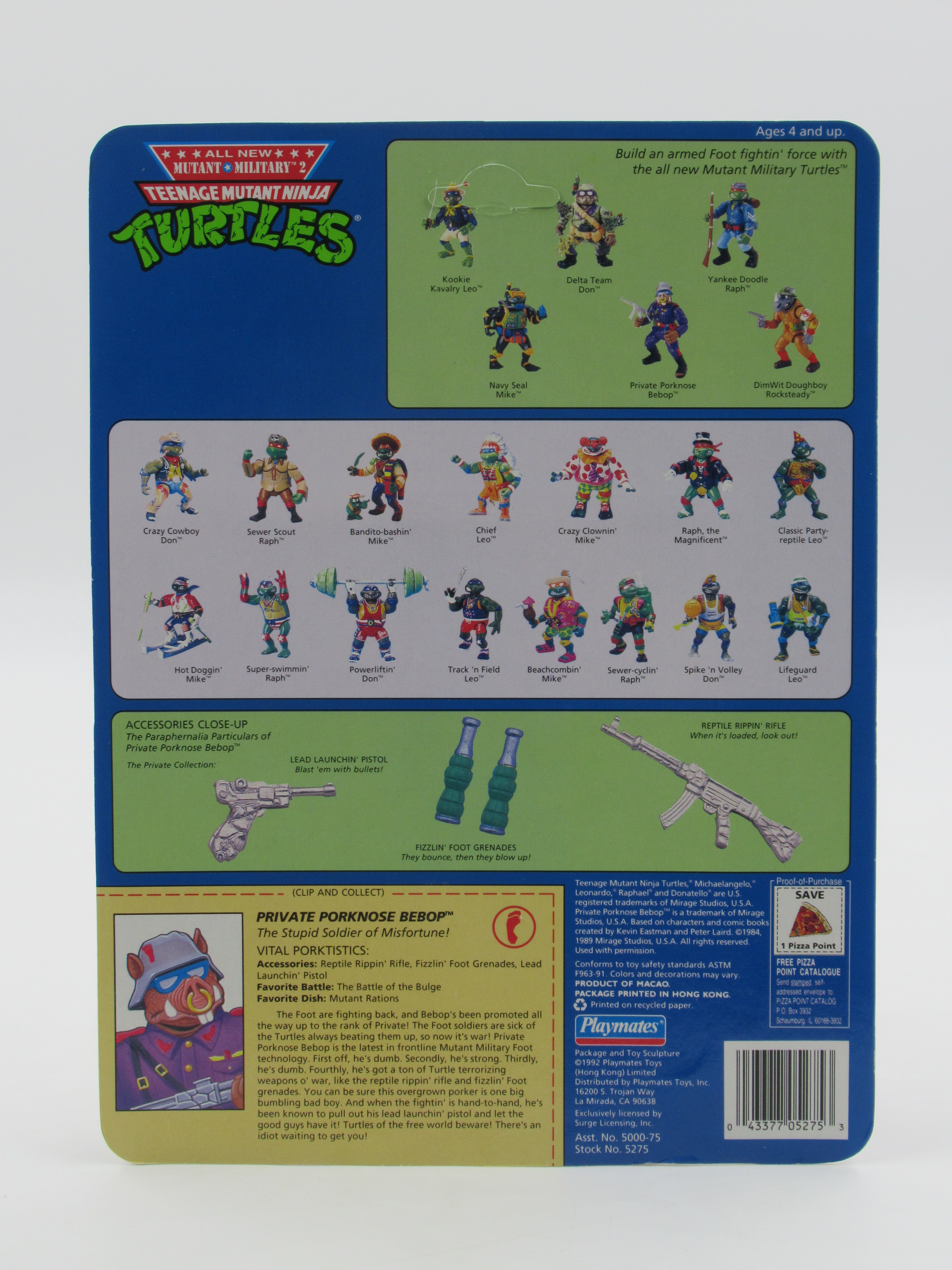 Teenage Mutant Ninja Turtles Private Porknose Bebop Mutant Military II 4.5" Figure TMNTs - Playmates (1992)